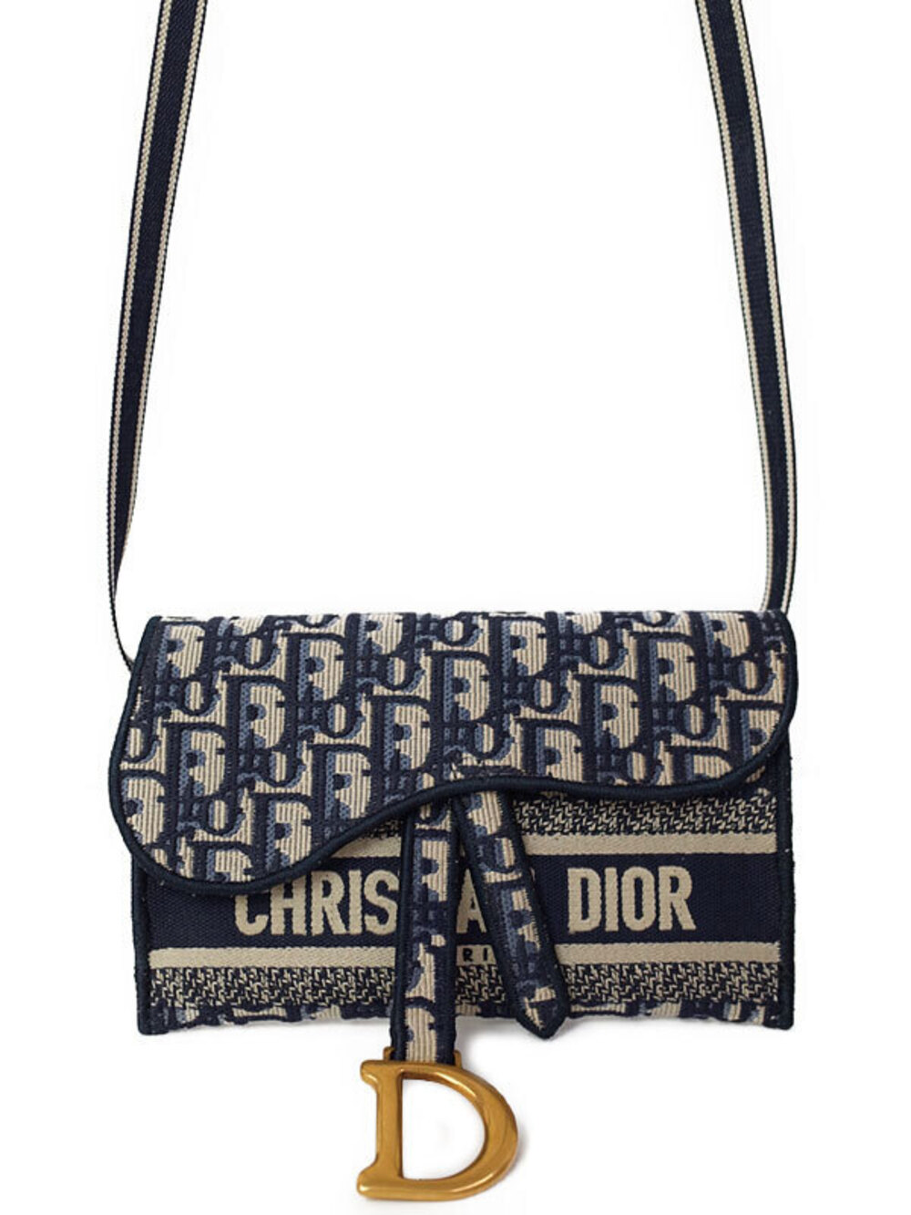 Christian Dior blue Beige Cream Oblique Jacquard Saddle D stirrup